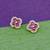 superb flower design pink stone brass gold plated stud earring for women and girls