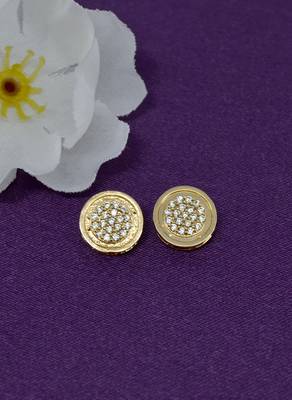 pleasing round shape cz studded brass gold plated stud earring for women and girls 1