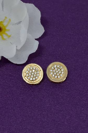 pleasing round shape cz studded brass gold plated stud earring for women and girls