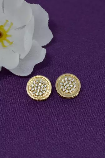 pleasing round shape cz studded brass gold plated stud earring for women and girls