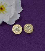 pleasing round shape cz studded brass gold plated stud earring for women and girls