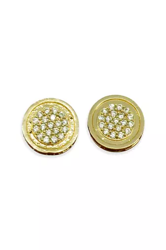pleasing round shape cz studded brass gold plated stud earring for women and girls