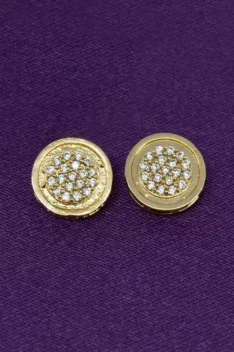pleasing round shape cz studded brass gold plated stud earring for women and girls