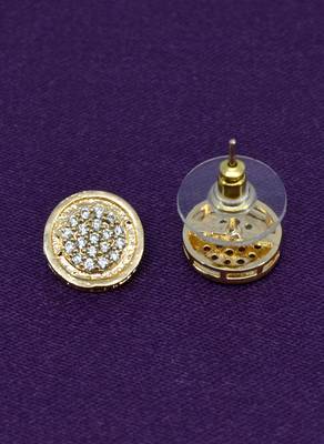 pleasing round shape cz studded brass gold plated stud earring for women and girls 4