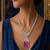 art deco pink tourmaline emerald cut statement necklace earrings set | platinum plated bridal jewellery
