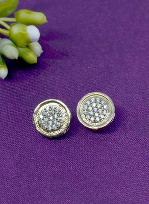 fancy round shape cz studded brass antique gold plated stud earring for women and girls 1