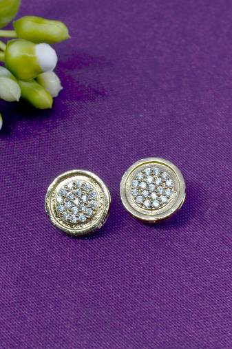 fancy round shape cz studded brass antique gold plated stud earring for women and girls