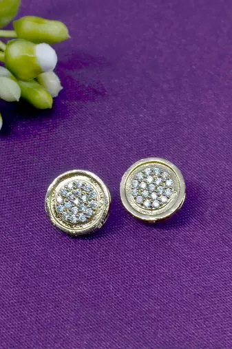 fancy round shape cz studded brass antique gold plated stud earring for women and girls