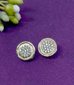 fancy round shape cz studded brass antique gold plated stud earring for women and girls
