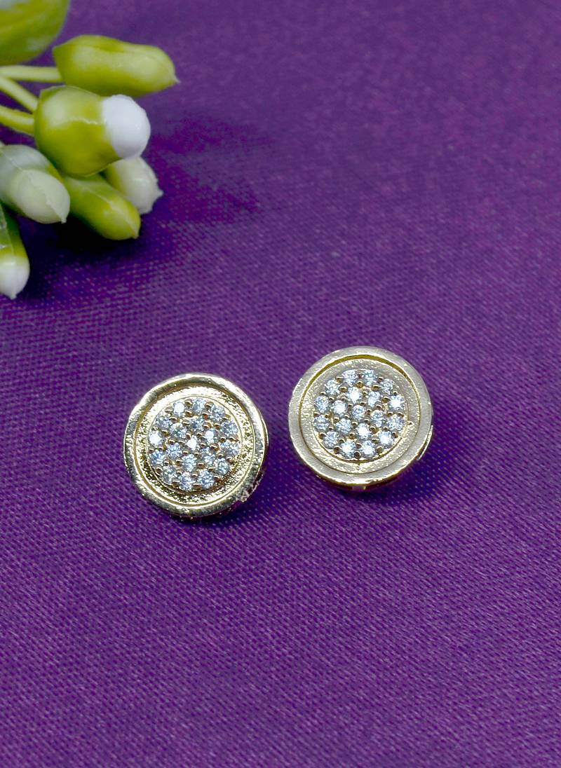 fancy round shape cz studded brass antique gold plated stud earring for women and girls