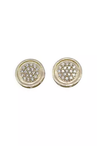 fancy round shape cz studded brass antique gold plated stud earring for women and girls