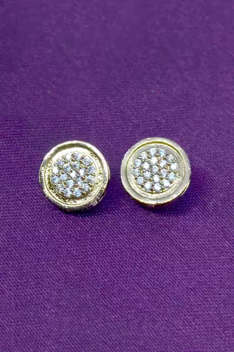 fancy round shape cz studded brass antique gold plated stud earring for women and girls