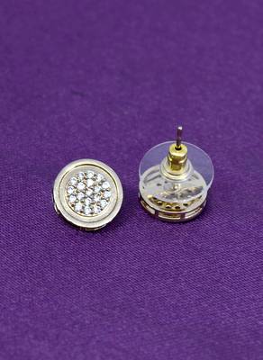 fancy round shape cz studded brass antique gold plated stud earring for women and girls 4