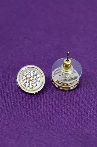 fancy round shape cz studded brass antique gold plated stud earring for women and girls