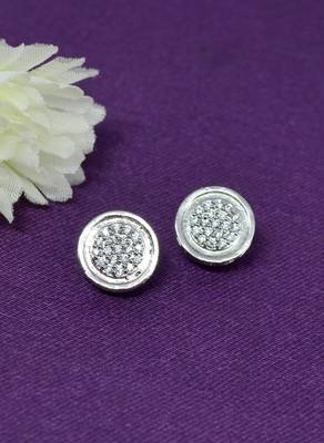 fine round shape cz studded brass silver plated stud earring for women and girls 1