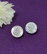 fine round shape cz studded brass silver plated stud earring for women and girls