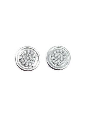 fine round shape cz studded brass silver plated stud earring for women and girls 2