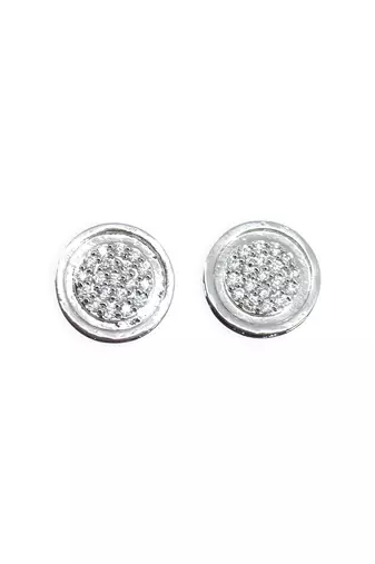 fine round shape cz studded brass silver plated stud earring for women and girls