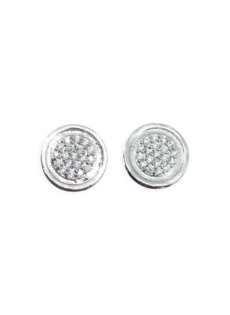 fine round shape cz studded brass silver plated stud earring for women and girls