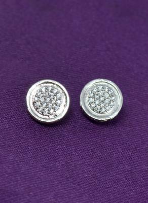 fine round shape cz studded brass silver plated stud earring for women and girls 3