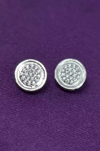 fine round shape cz studded brass silver plated stud earring for women and girls