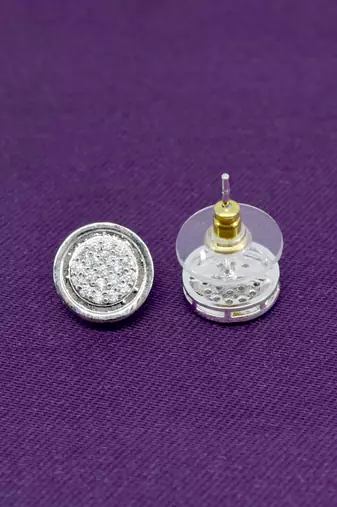 fine round shape cz studded brass silver plated stud earring for women and girls