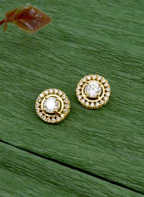 finely round shape center stone brass gold plated stud earring for women and girls 1