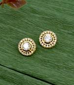 finely round shape center stone brass gold plated stud earring for women and girls