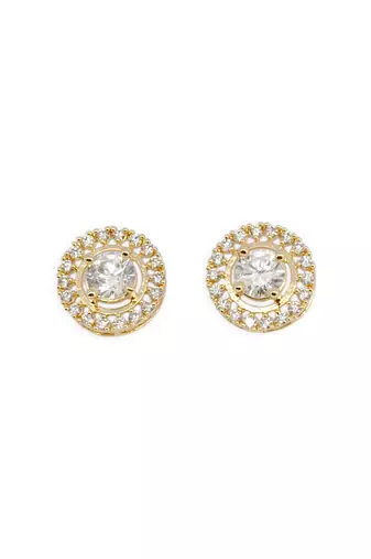finely round shape center stone brass gold plated stud earring for women and girls