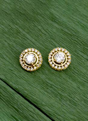 finely round shape center stone brass gold plated stud earring for women and girls 3