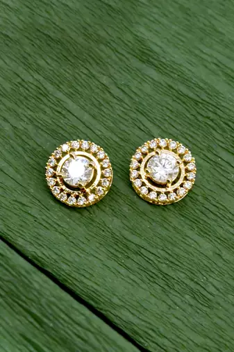 finely round shape center stone brass gold plated stud earring for women and girls