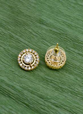 finely round shape center stone brass gold plated stud earring for women and girls 4