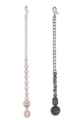 Traditional oval shape silver gold plated brass set of 2 combo maang tikka for women 2