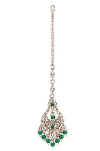 Traditional chandiler and flower shape silver gold plated brass set of 2 combo maang tikka for women