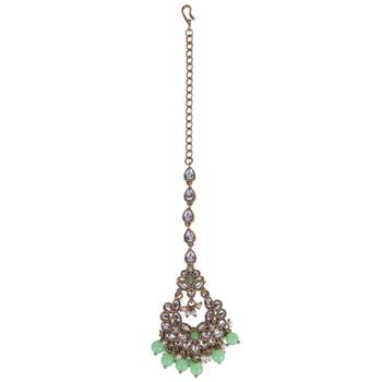 Traditional chandiler and flower shape silver gold plated brass set of 2 combo maang tikka for women 5