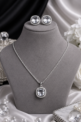 Rhodium finish crown radiance necklace set 2