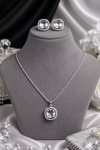 Rhodium finish crown radiance necklace set