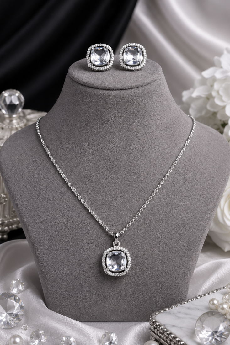 Rhodium finish crown radiance necklace set