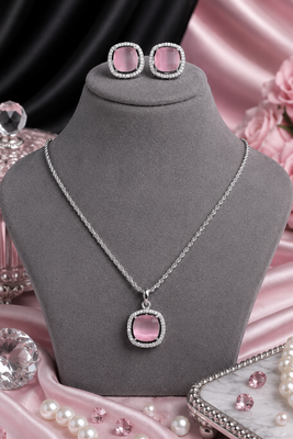 Rhodium finish divine halo necklace set 2