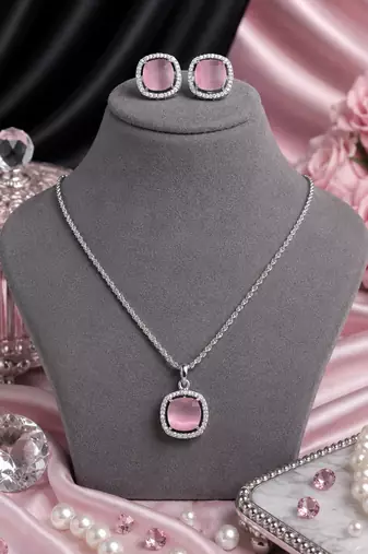 Rhodium finish divine halo necklace set
