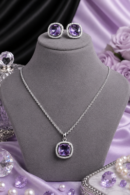 Rhodium finish radiance crest necklace set 2
