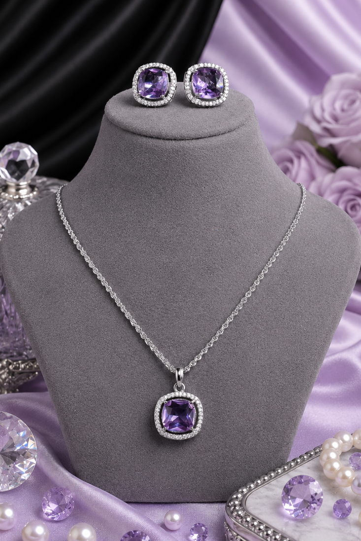Rhodium finish radiance crest necklace set