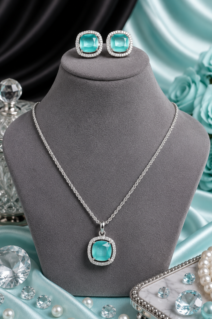 Rhodium finish prism glow necklace set