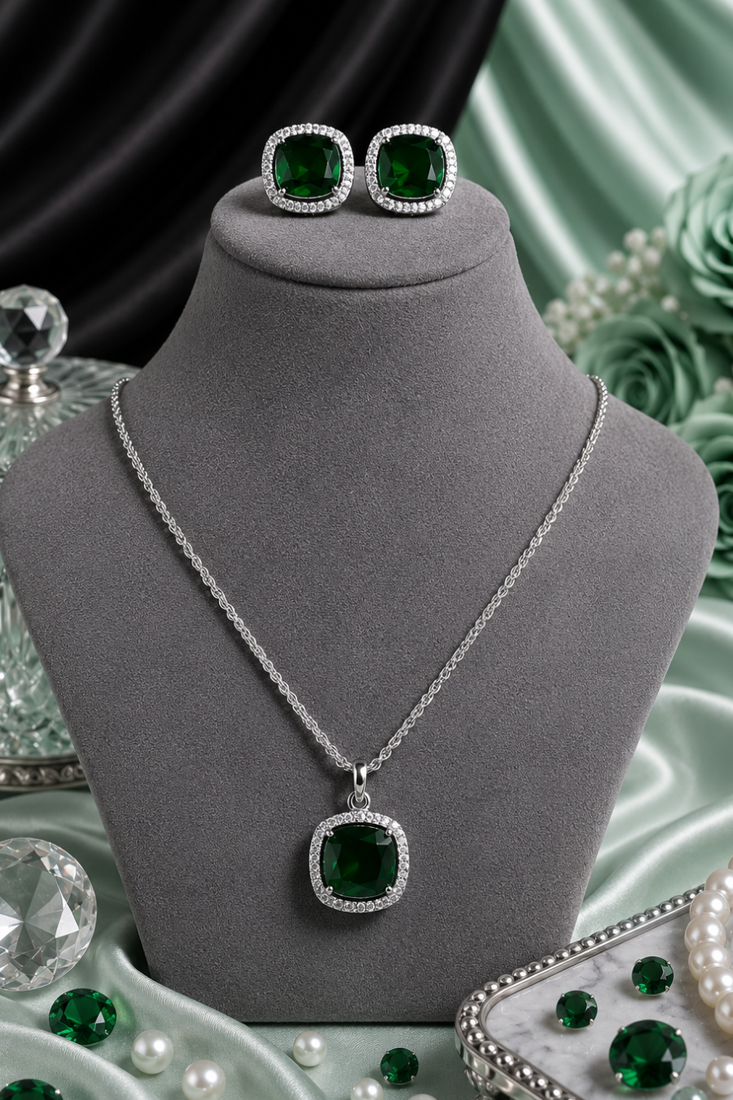 Rhodium finish timeless spark necklace set
