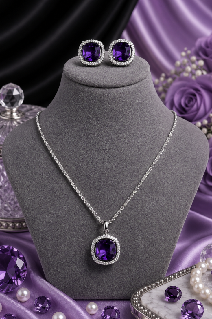 Rhodium finish celestial glow necklace set