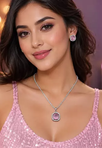 Rhodium finish divine halo necklace set