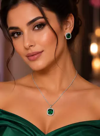 Rhodium finish timeless spark necklace set