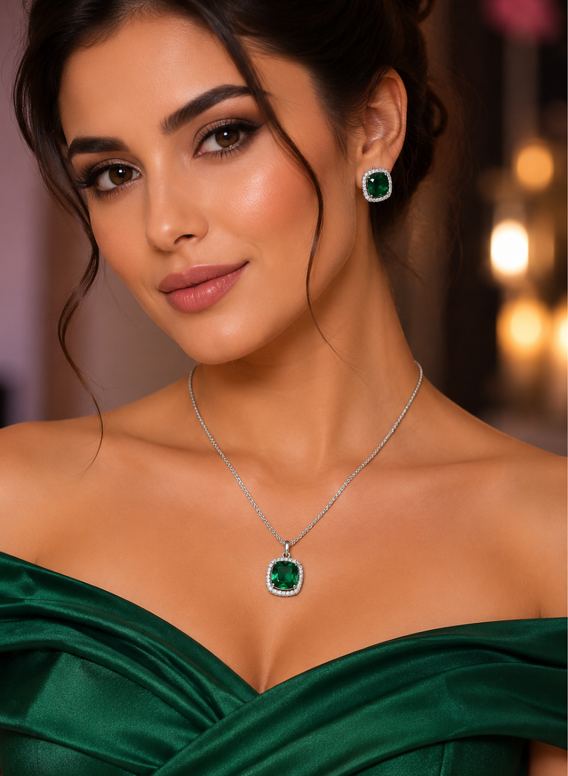 Rhodium finish timeless spark necklace set
