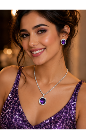 Rhodium finish celestial glow necklace set 3