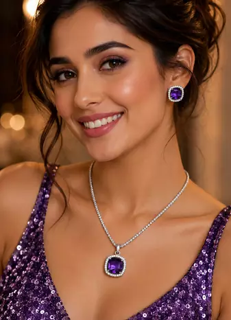 Rhodium finish celestial glow necklace set
